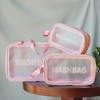 Transparent Three-Piece PVC Cosmetic Bag Set: Large, Frosted, Portable Storage for Women