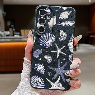 For Samsung S25 S24 FE S23 Ultra S22 A56 A16 A36 A55 A15 A35 Case Conch Starfish Print TPU Leather Texture Soft Shockproof Slim Matte Phone Cover