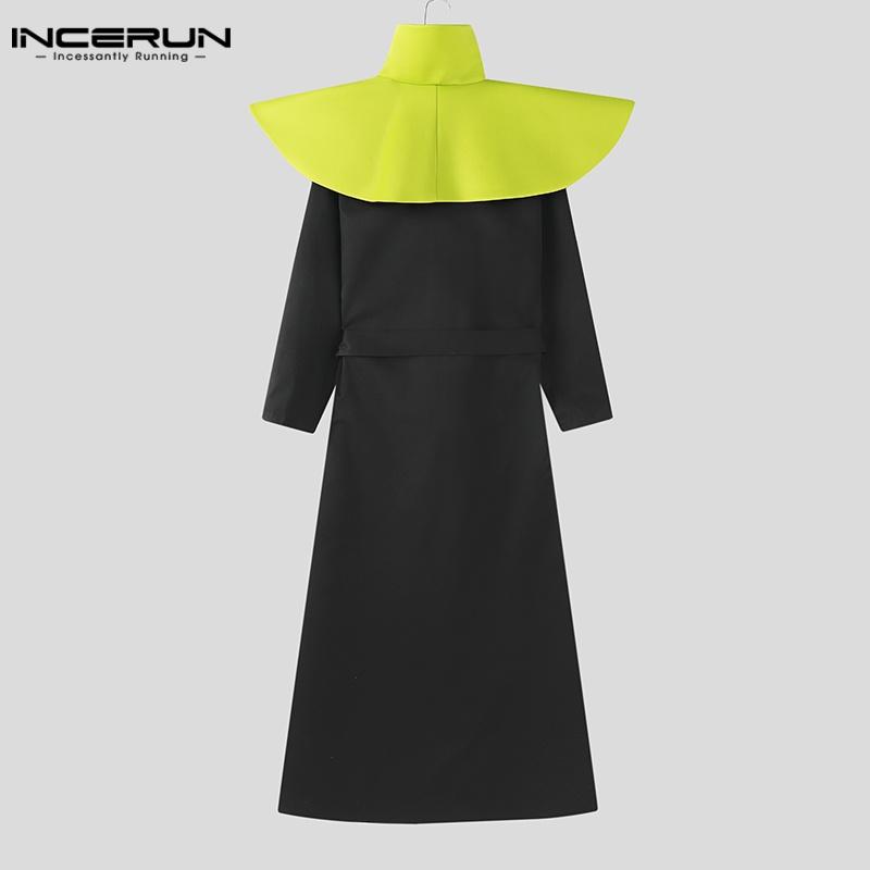 INCERUN Männer Nähte Stehkragen Langarm Gürtel Taille Cosplay Lange Tunika Mäntel