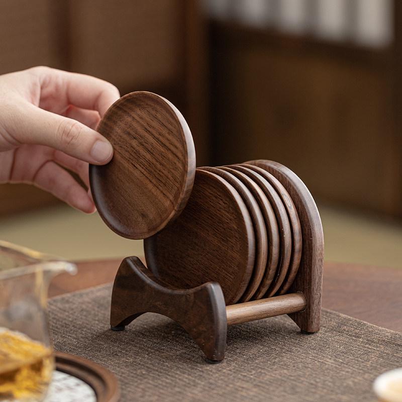 Black Walnut Tea Ceremony Coaster & Cup Holder - Solid Wood, Heat Insulated Pad for Kung Fu Tea Sets