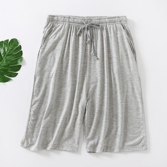 Men Summer Shorts Solid Color Loose Elastic Waist Drawstring Deep Crotch Keep Cooling Comfortable Pockets Plus Size Knee-length Shorts Men Clothes
