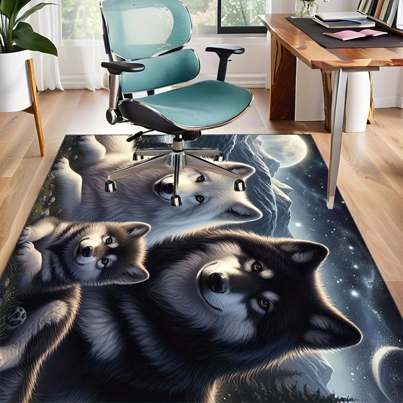 Wolf Family Rug for Nature Enthusiasts | 3D Animal Print Carpet | Wildlife Themed Living Room Decor Skid resistant carpet