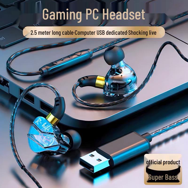 USB Gaming Headset with In-Ear Wired Design and Microphone for Desktop, Laptop, and E-Sports