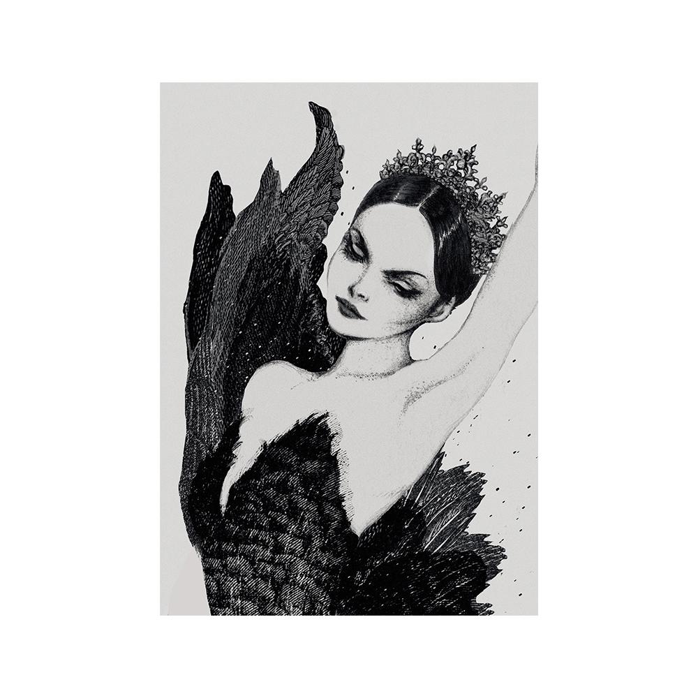 

Черно-белая картина «Лебединое озеро» Одиллии, настенное искусство, печать на холсте, постер, минималистская картина балета для гостиной, домашний декор, Cuadros 21x30cm No Framed