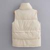 Women Solid Short Outerwear Cotton Jackets Pocket Loose Stand Vest Coats
