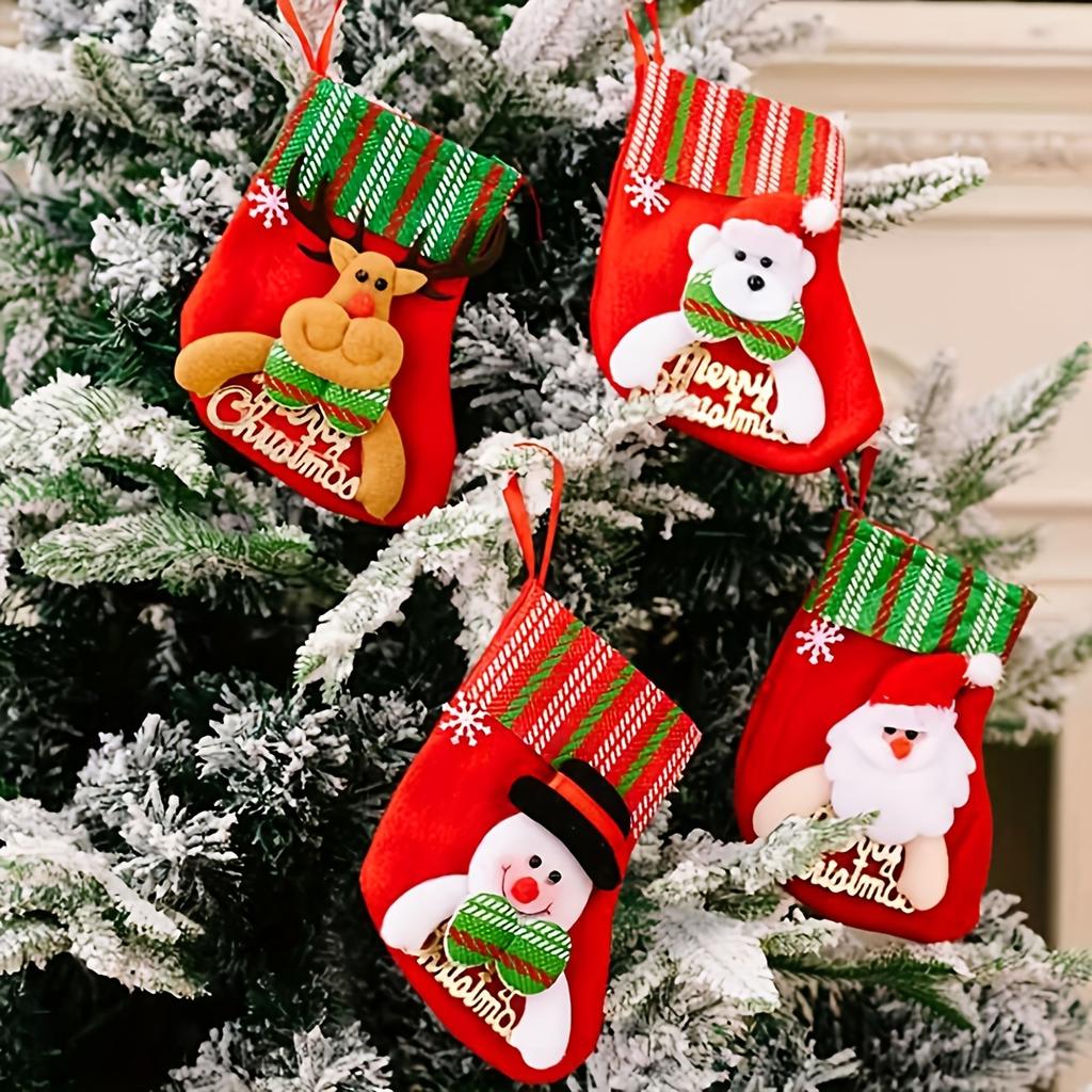 1/4pcs-Merry Christmas Socks Christmas Tree Ornaments Sack Xmas Gift Candy Bag Cute Fabrics with Multiple Styles