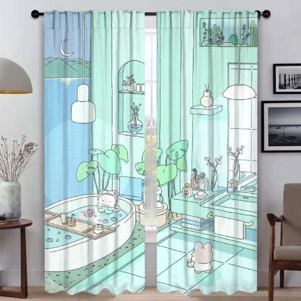Rabbit Life Curtains for Living Room Curtain for Room 2 Panel Home Interior Curtains Partition Shades Halloween Decoration Child