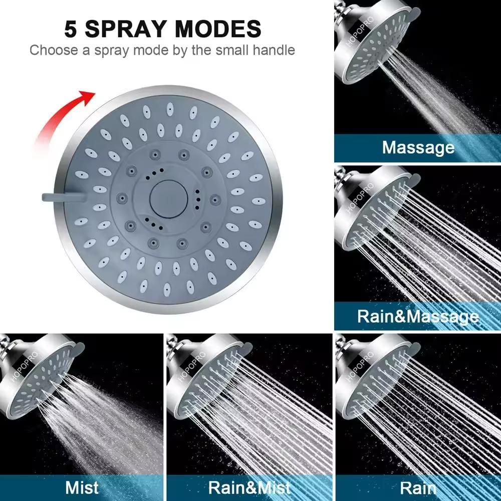Luxury 5-Setting Rainfall Shower Head High Pressure Fixed Even At Low Water Flow Hot Sales Brass Bathroom Faucet Accessories