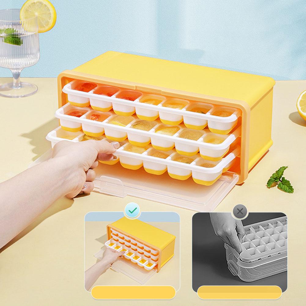 3-vrstvý kreativní tác na ledové kostky s víkem, stohovatelné silikonové plastové tác na led s úložným boxem na led pro domácí kuchyni