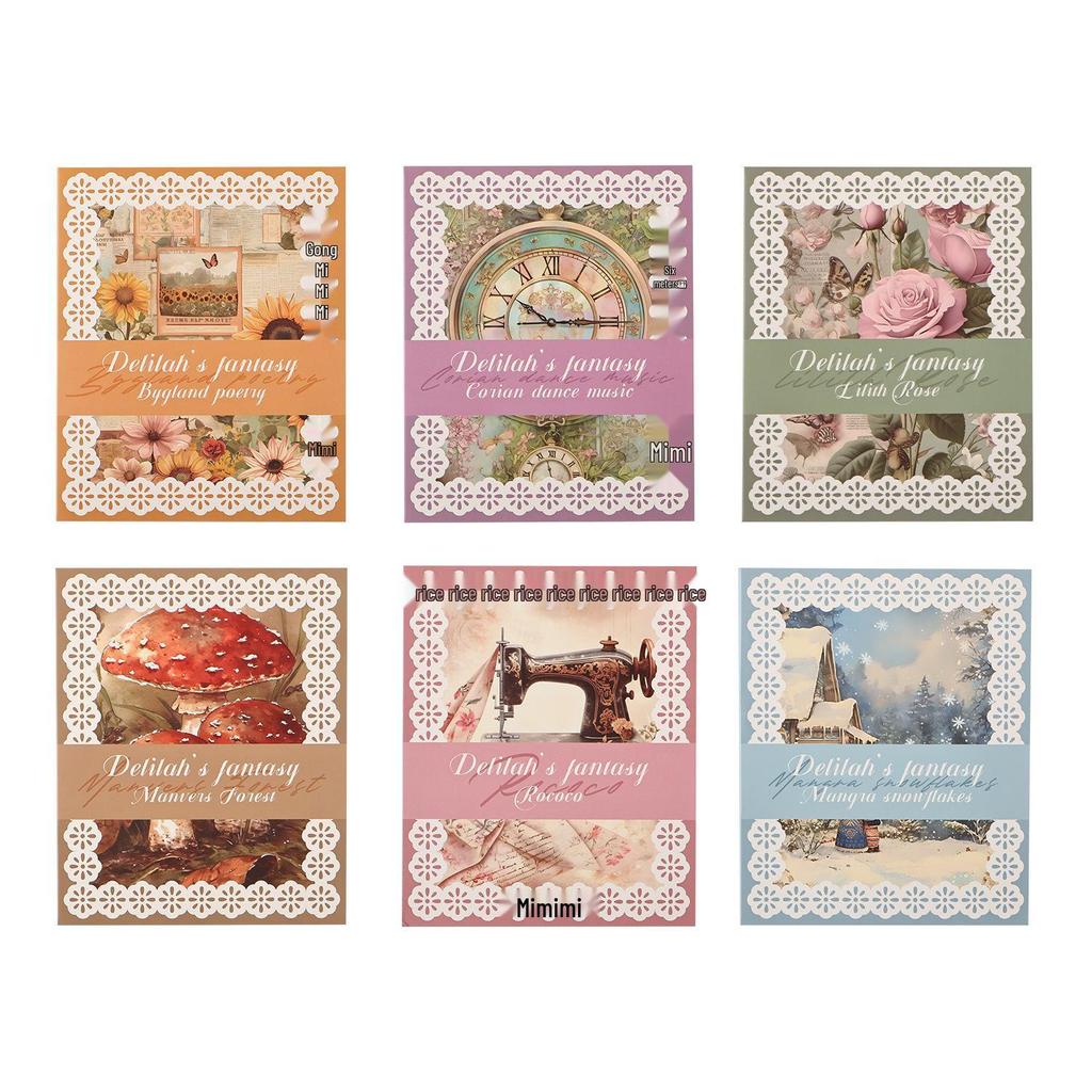 Dark Shadow Phantom Fantasy Chronicle Retro Lace Paper - 24 Sheets, 6 Styles.