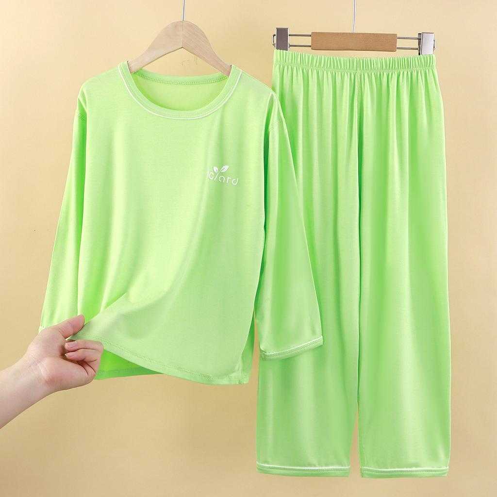 Children's Modal Suit Summer Thin Long-sleeved Air-conditioned Suit for Boys, Medium and Large Children's Home Clothes Pajamas Suit