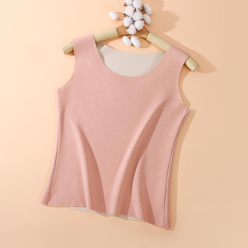 Women's Thick Fleece Seamless Vest - Solid Color Slim Fit, Double-Sided Brushed Base Layer for Autumn & Winter Warmth