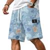 Men Corduroy Drawstring Shorts Casual Loose Fit Summer Turtle Print Elastic Waistband Classic Wear Patchwork Design