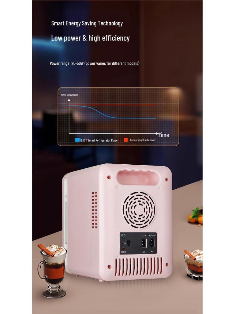4L Mini Car Fridge with Mirror and Light Strip – Ideal for Makeup, Skincare, Drinks, Heating & Cooling