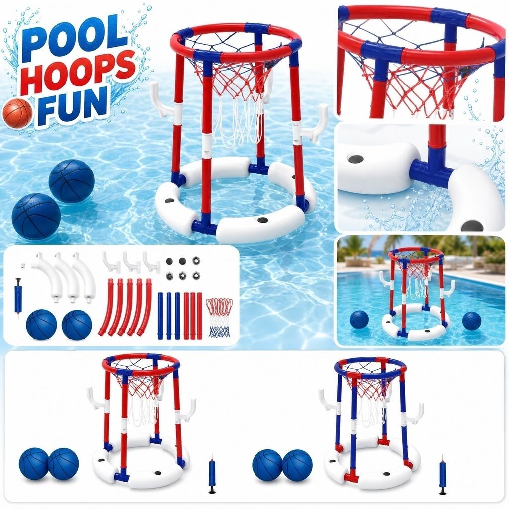Aufblasbares Wasser-Basketballkorb-Set mit Pumpe und zwei Bällen Geeignet für Pool und Außenbereich Langlebig Leicht Tragbares Design
