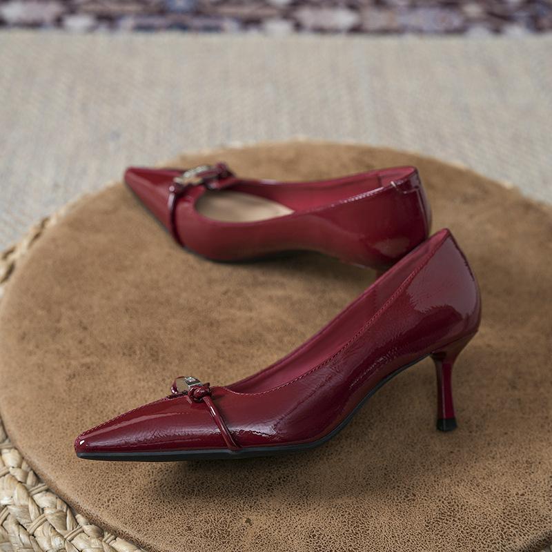 Versatile Design Patent Leather Celebrity Temperament High Heels Women's Pointed Thin Heels Single Shoes Are Not Tired of Spring