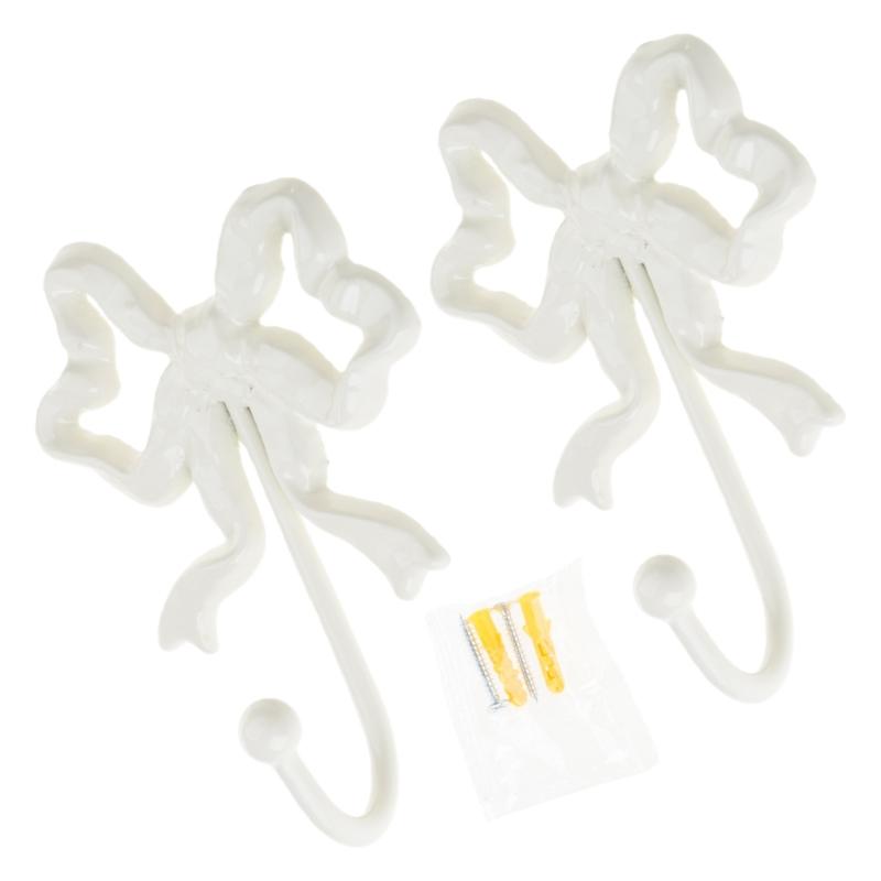 Pack of 2 Functional Bows Shaped Hooks Cast Iron for Wall Organization Space Saving Kitchen Hallway Closet Hanger