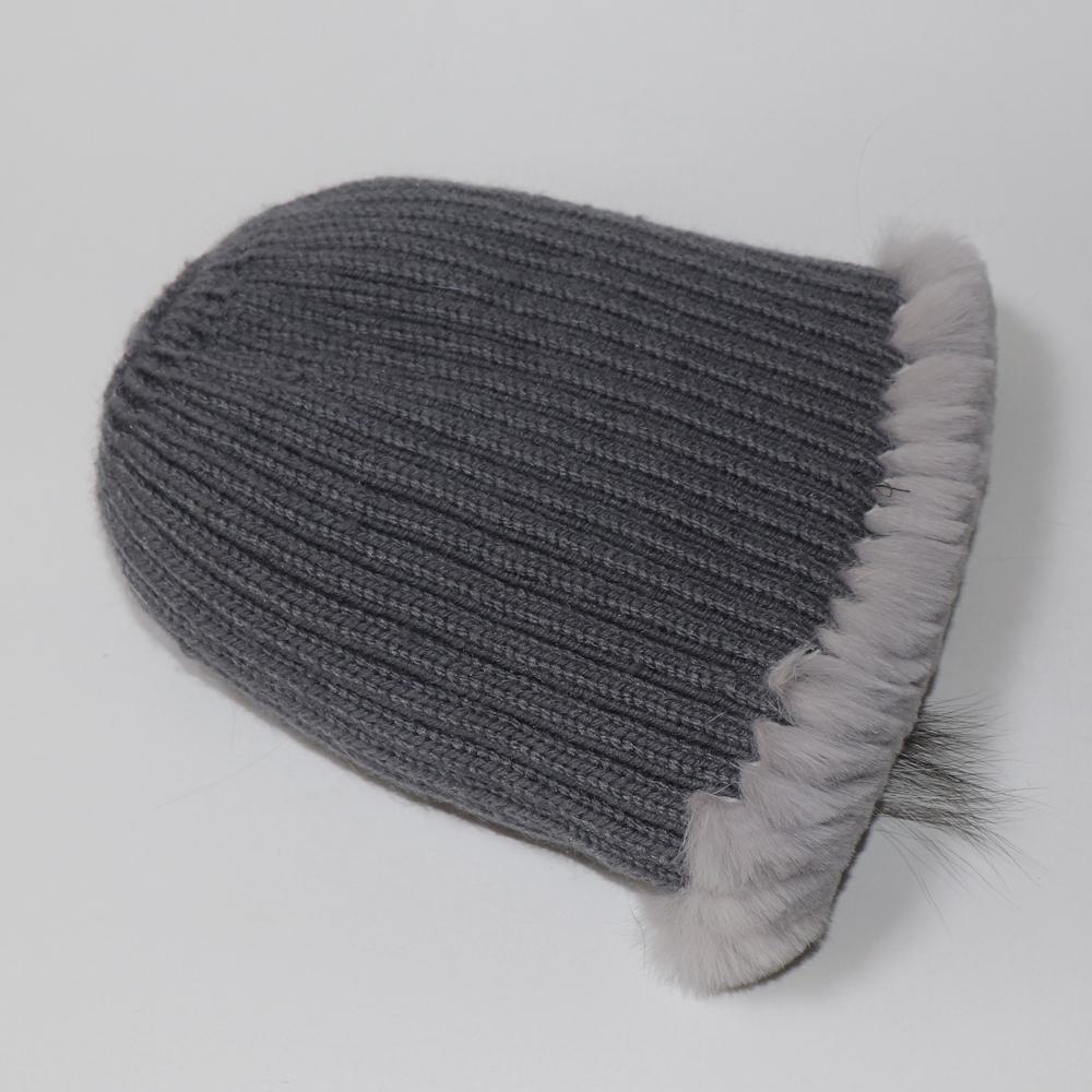 Winter Hand Knitted Real Rex Rabbit Fur Hat Women Warm Quality Rex Rabbit Fur Hats With Fox Fur Lady Natural Soft Real Fur Caps