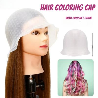 1PC Silicone Hair Coloring Cap Reusable Hair Dyeing Highlighting Hat with Hook Barber Hairdressing Bonnet Salon Styling Tools