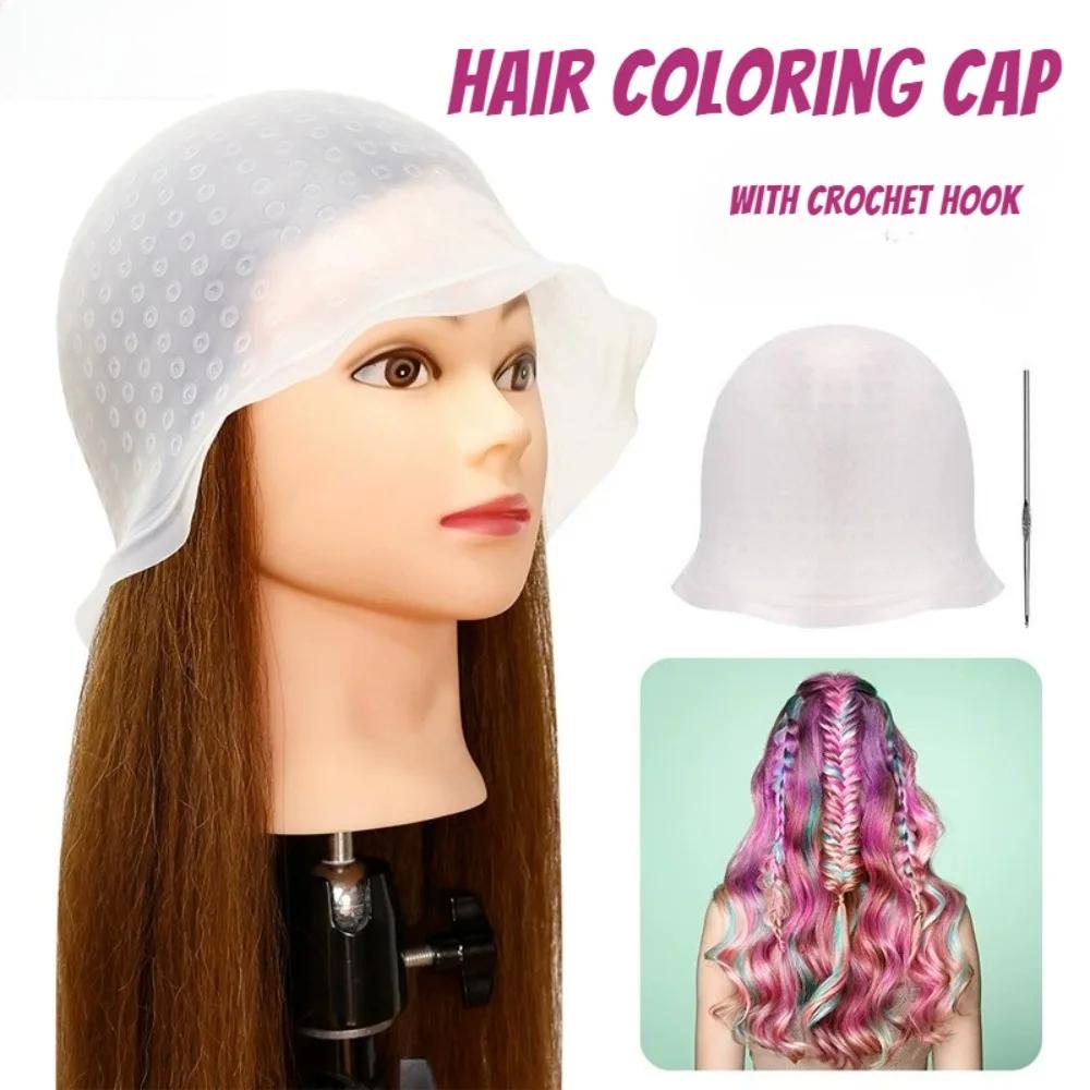 1PC Silicone Hair Coloring Cap Reusable Hair Dyeing Highlighting Hat with Hook Barber Hairdressing Bonnet Salon Styling Tools