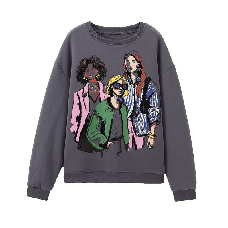 

Kaslead New Arrival Women s Clothing Fashion Style Stylish Simple and Versatile Girl Print Sweatshirt 6050834 Dark gray L