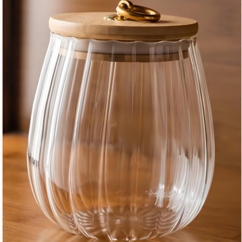 Qianxing Striped Glass Storage Jars with Bamboo Lids