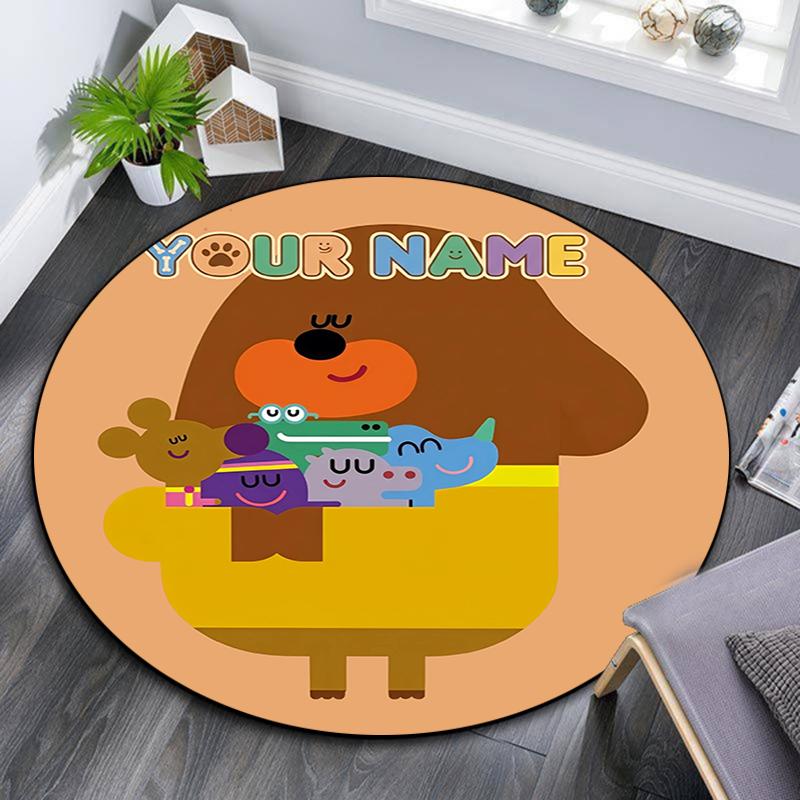 Custom Name,Hey Duggee pattern round rug,Carpet Rug for Living Room Bedroom Playroom ,Non-slip Floor Mat,Holiday Gifts and Birthday Gifts.
