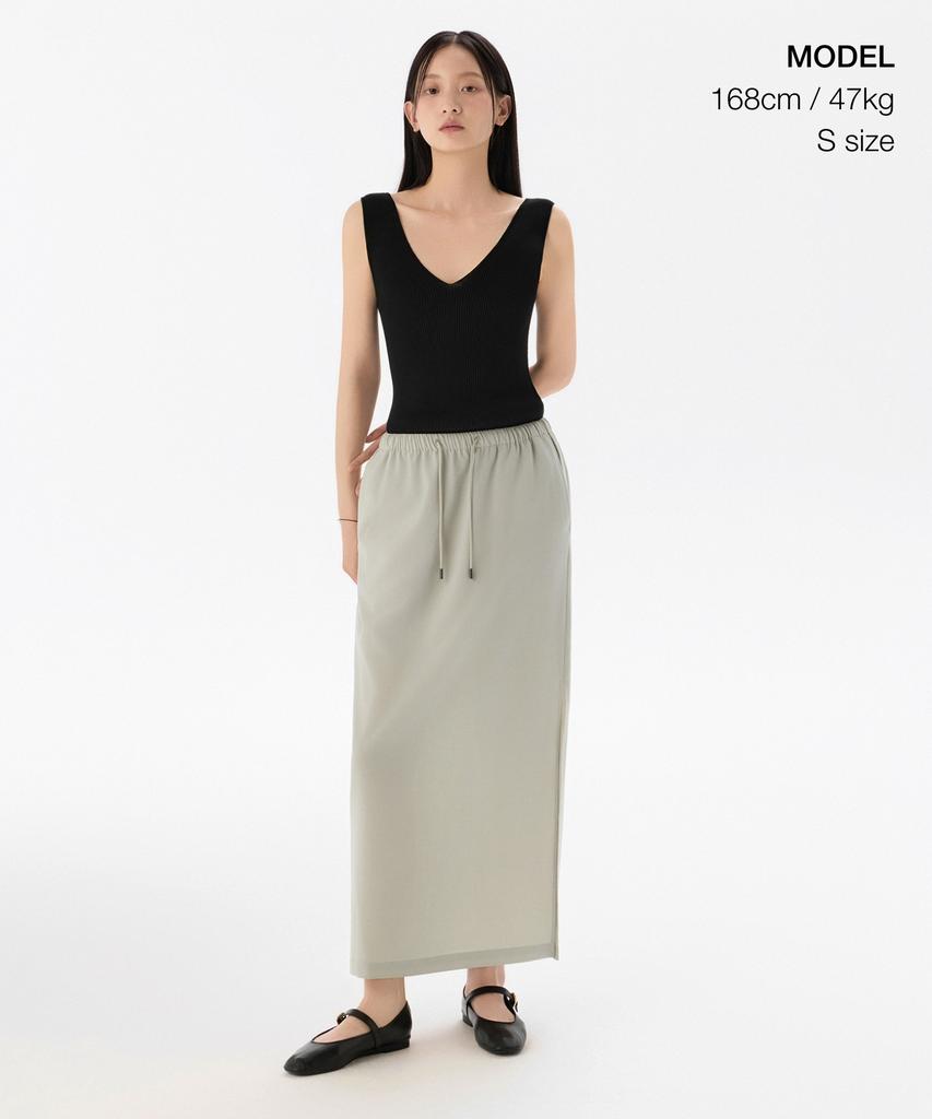 Musinsa Standard Woman Women'S Linen-Like Elastic Waist Long Skirt [Light Beige]