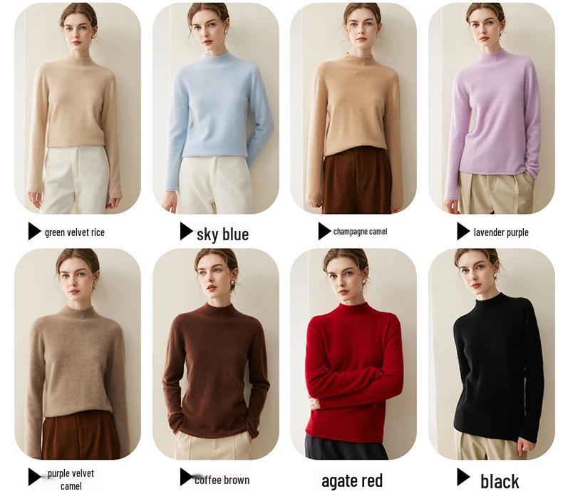 Pure Cashmere Half-High Collar Sweater: Autumn/Winter Loose Knit Base Layer