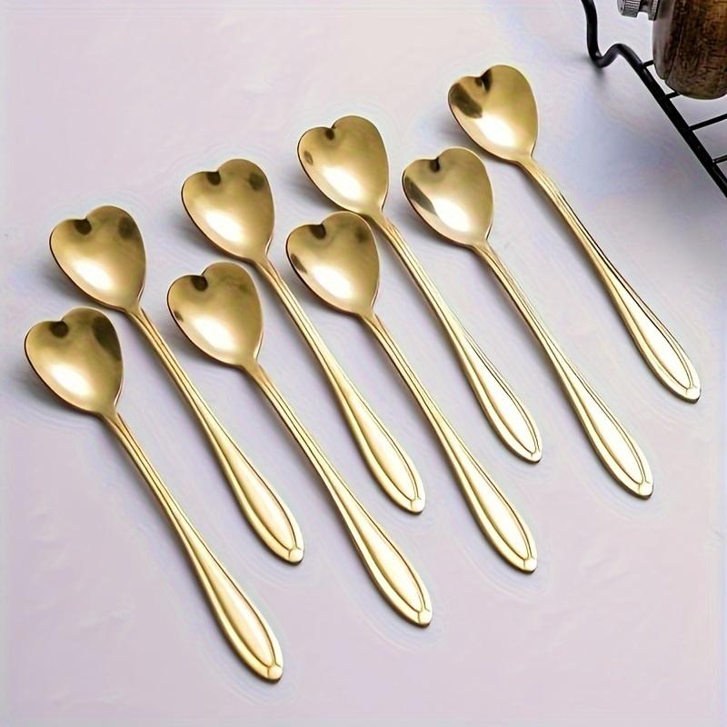 Stainless Steel Heart Spoon 8pcs Creative Golden Design Coffee Teaspoon New Long Handle Dessert Stirring Spoon Wedding Favor Set