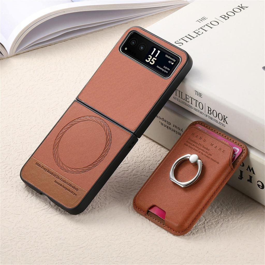 2 in 1 Detachable Magnetic Cards Solt Wallet Cowboy Ring Holder Case For Motorola Razr 50 Ultra 40 Vertical Bag Pocket Cover