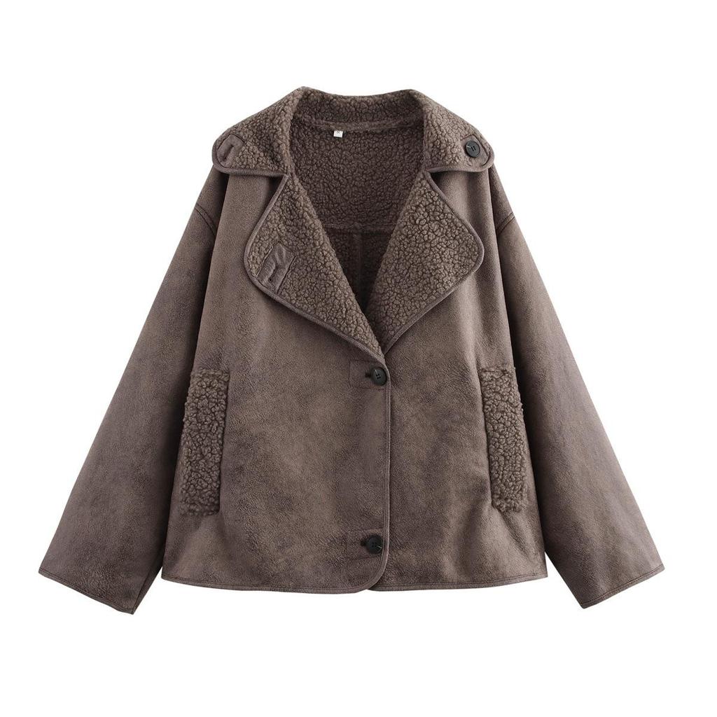 2023 Winter Women's European & American Style Lambswool Lapel Short Jacket