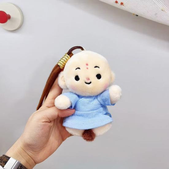 Cute Buddhist Monk Plush Keychain Cartoon Little Monk Stuffed Animal Pendant Zen Figure Key