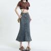 Vintage Old Half-body Skirt Denim Skirt Female Package Hip Design Sense Raw Edge Fishtail Skirt In Long Summer Comfortable Fashion Denim Bustier Skirt