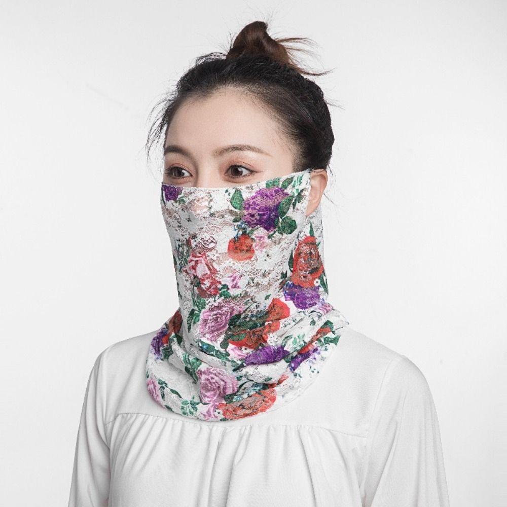 Floral Silk Scarf Ice Silk Neck Guard Scarf Summer Veil  Women