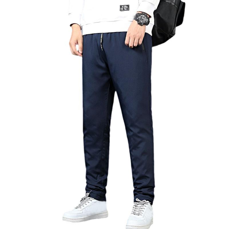 Men Casual Drawstring Bottoms Solid Color Down Pants Sweatpants Plus Velvet Straight Trousers Warm