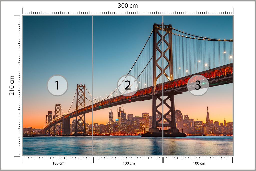 Photomural San Francisco Skyline With Oakland Bay Bridge At Sunset, California, Usa Non-Woven 300x210