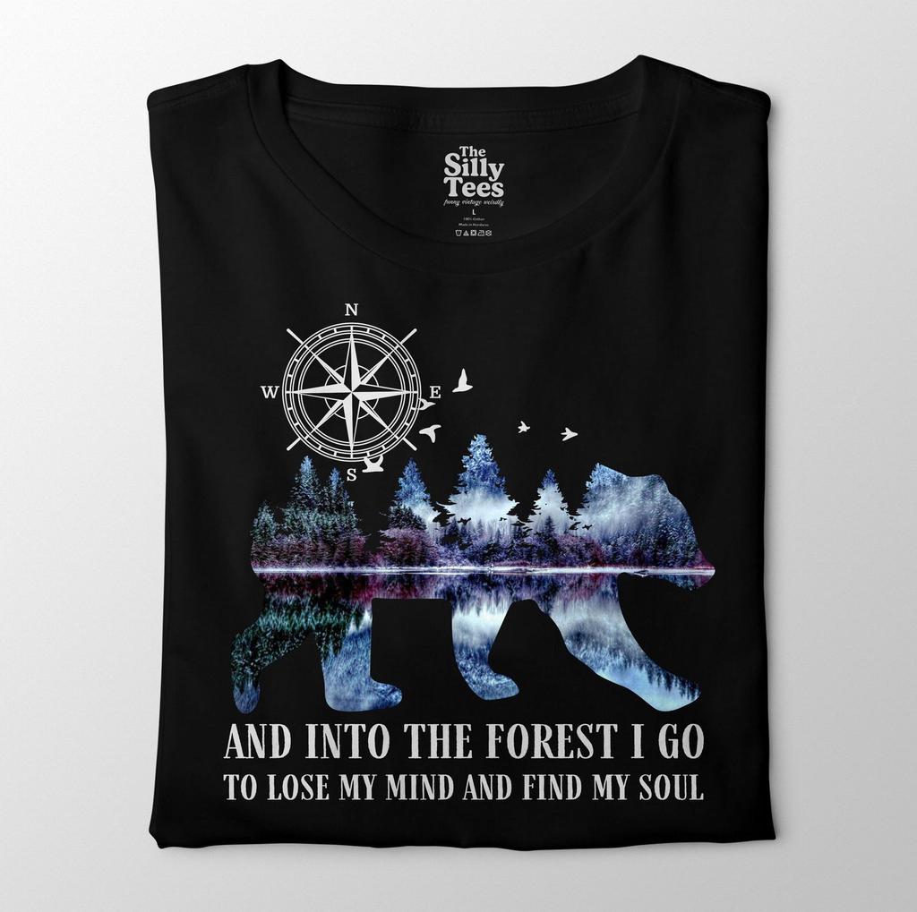 Forest Bear Graphic T-Shirt: Nature Adventure Compass Tee