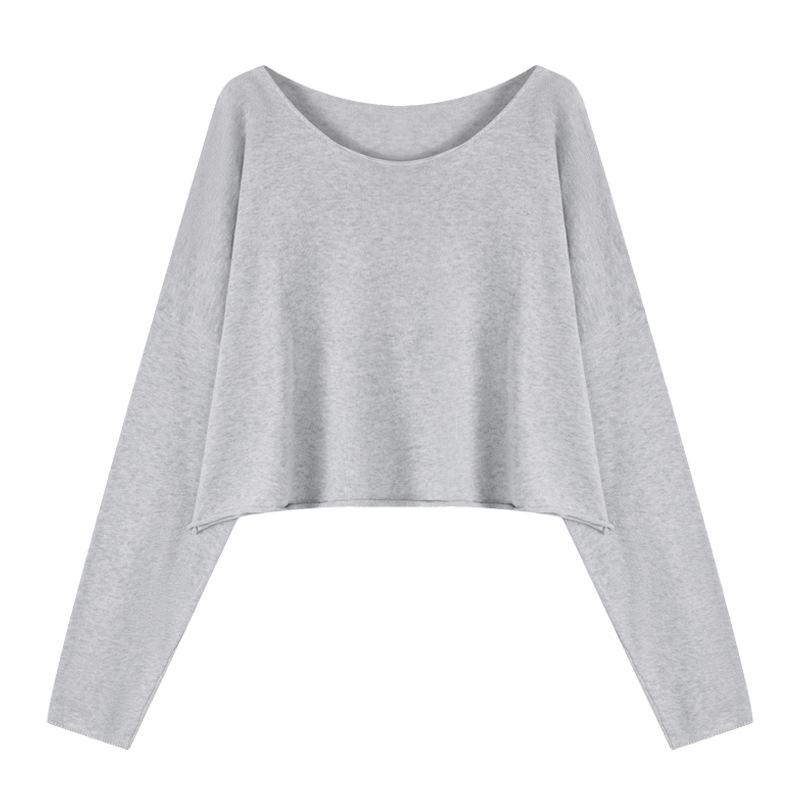 2025 New Women's Grey Knit Long Sleeve Loose Slimming Top