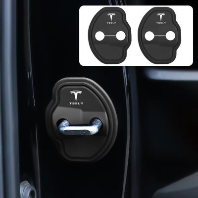 4PCS Silicone Logo Car Door Lock Cover Protection Stickers For Model Y Model 3 2017-2023/MODEL3 Highland 2024 Model S