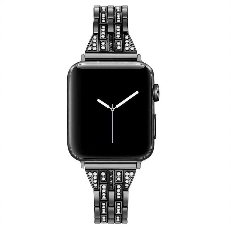 

For Apple Watch Series 10 42mm/9 8 7 41mm/6 5 4 SE SE (2022) SE (2023) 40mm/3 2 1 38mm Smart Watch Metal Strap Rhinestone Decor Replacement Wristband Rose Gold