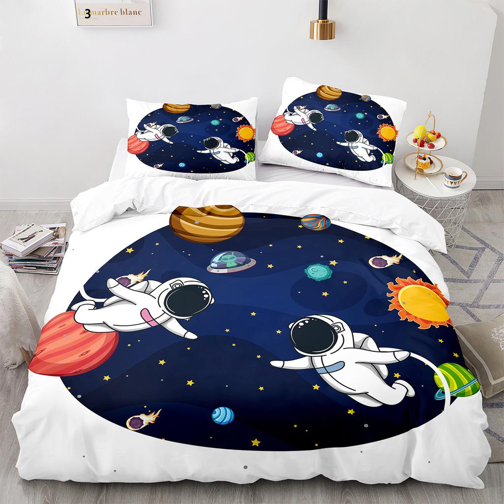 Galaxy Duvet Cover Set, Astronaut 3 Piece Bedding Set Outer Space Queen Quilt Cover,King/Full/Twin Size Comforter Cover for Boys