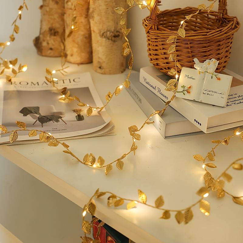 1 Stück 2M 20LED Goldene Winzige Blätter Lichterkette Batteriebetrieben LED Kupferdraht Lichterkette für Hochzeit Zuhause Party DIY Weihnachtsdeko
