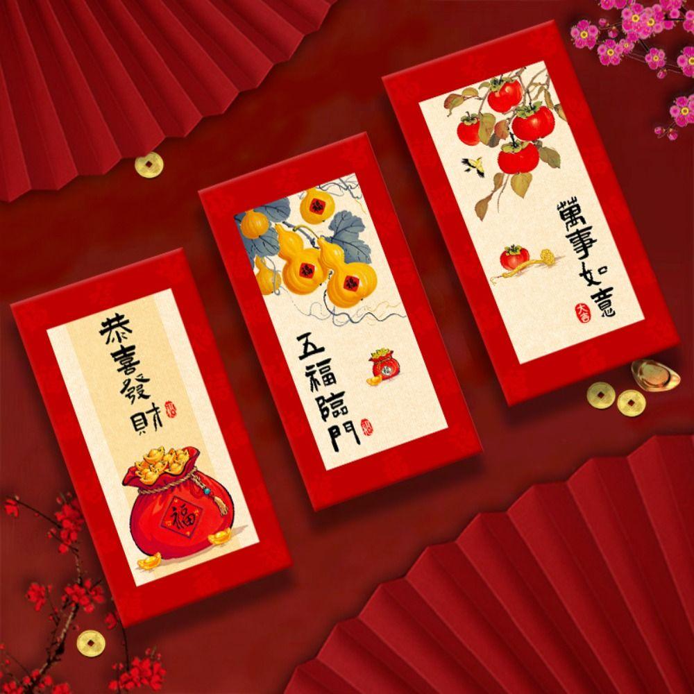 6pcs Hongbao Good Luck Money Bag Traditional Red Pocket  Celebration Party