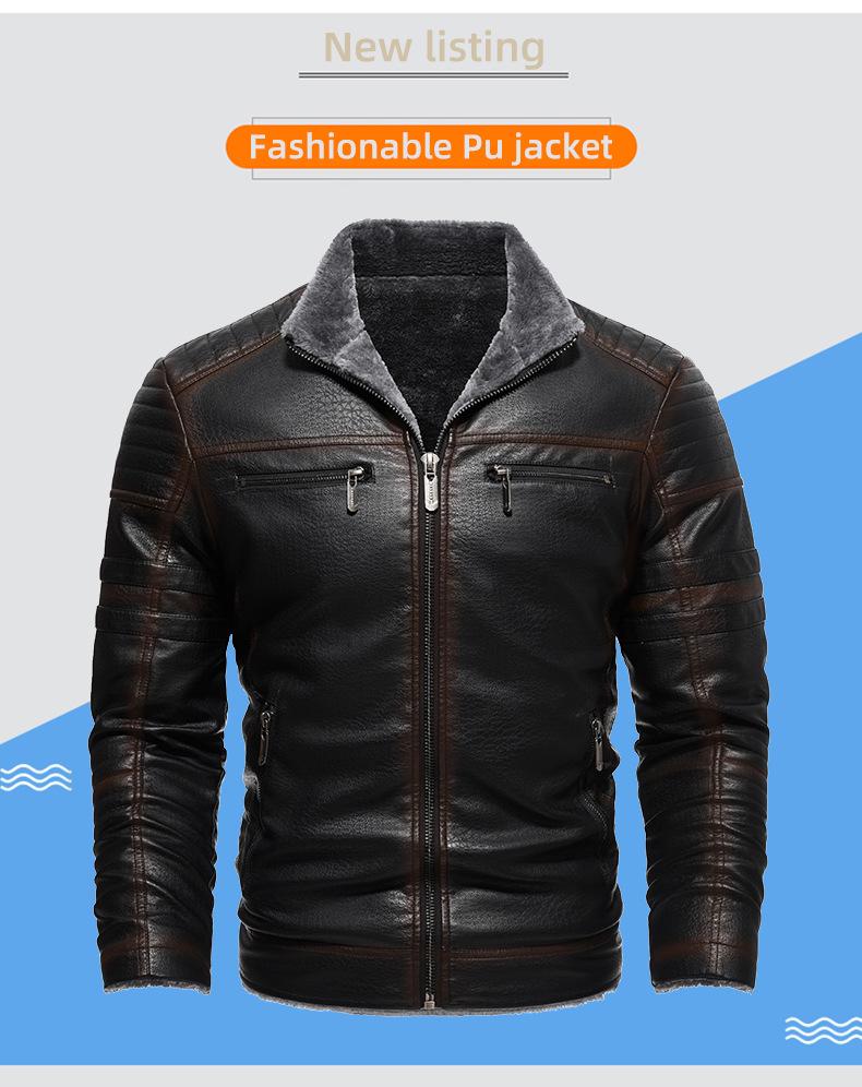 Men's Retro Faux Leather Jacket with Multi-Pockets, Fleece-lined PU, Business Casual Outerwear