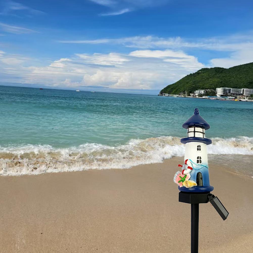 2 Pack Outdoor Solar Lighthouse Garden Lights with Resin Design for Pathways and Patio Areas Solar Powered and Weather Resistant