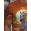 Męski T-shirt z nadrukiem 3D wzoru białego konia, Humoryczny T-shirt z nadrukiem cyfrowym z krótkim rękawem, Oddychający poliester, Okrągły dekolt, Casualowy