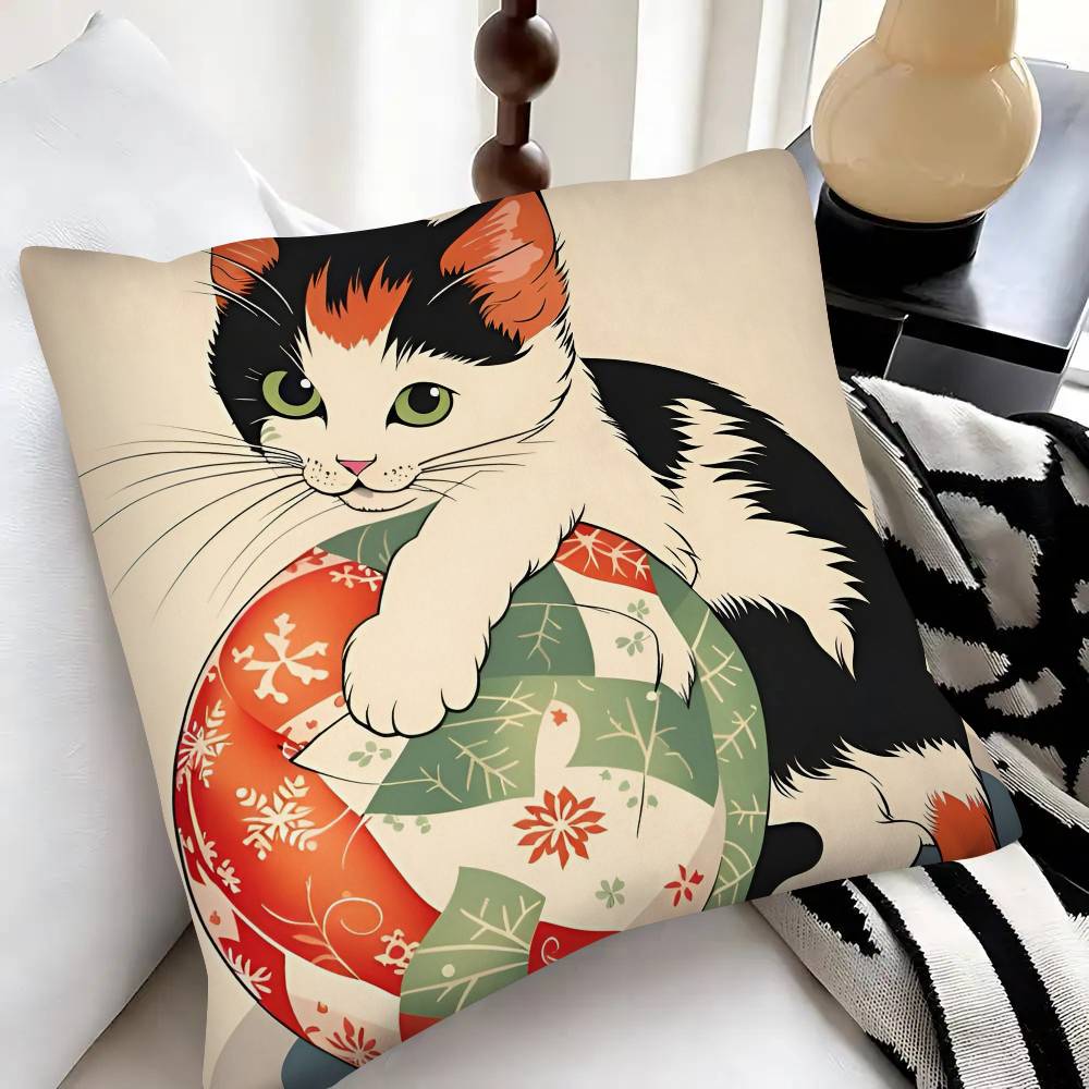 Cute Christmas Cat Pillow Case Fashion Square Pillowcase Bedroom Sofa Room Ins Decoration Leisure