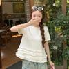 White Sequined Ruffle Short Sleeve Women's T-shirt - European Summer 2025 Edition