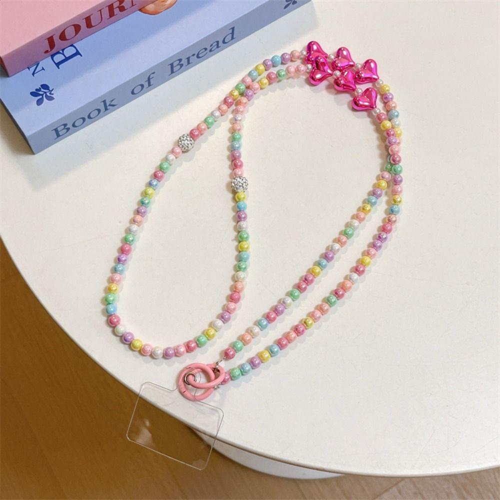 Diagonal Lanyard Heart Mobile Phone Lanyard Beaded DIY Mobile Phone Chain Phone Case